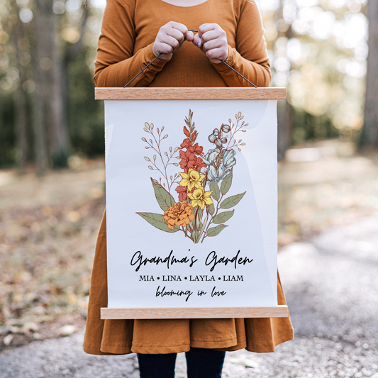 Grandma's Garden Birth Flower Hanging Canvas