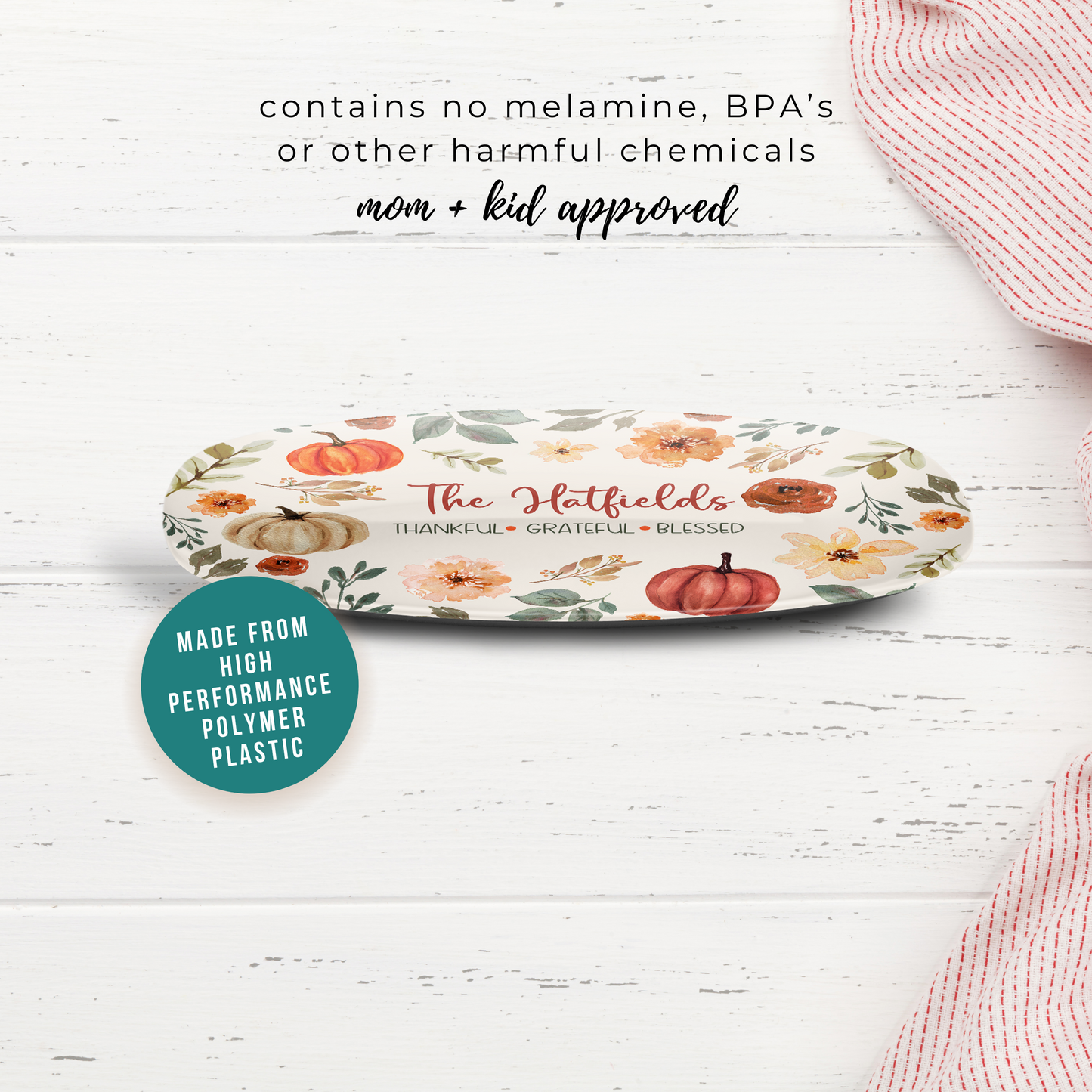 Thankful Grateful Blessed Personalized Platter (Includes Free Shipping)