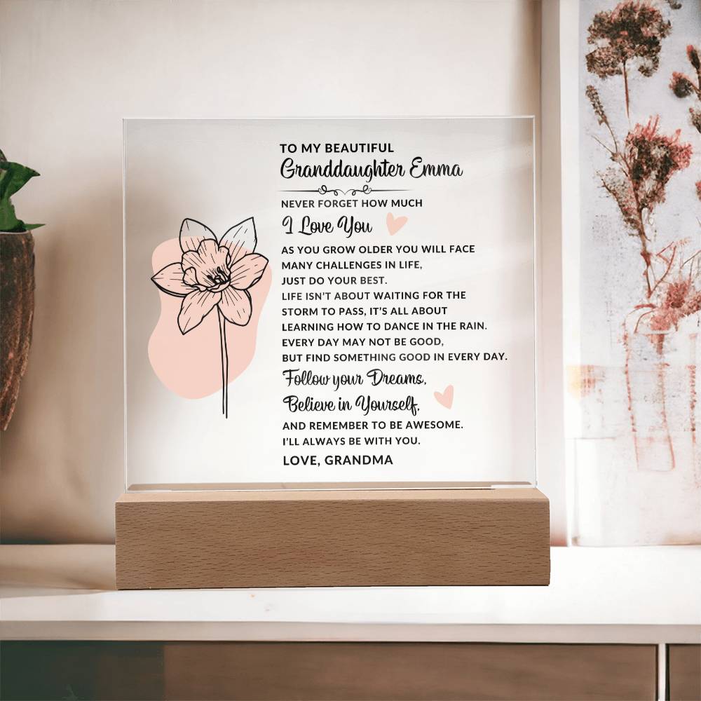 Granddaughter Birth Flower Personalized Plaque