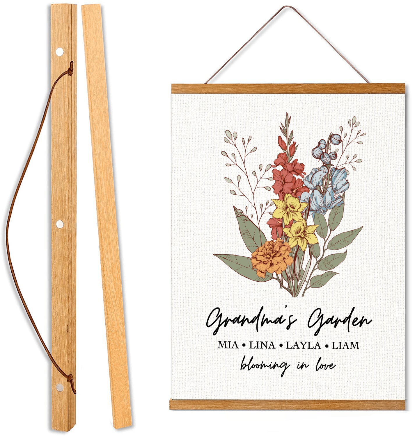 Grandma's Garden Birth Flower Hanging Canvas