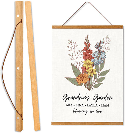 Grandma's Garden Birth Flower Hanging Canvas