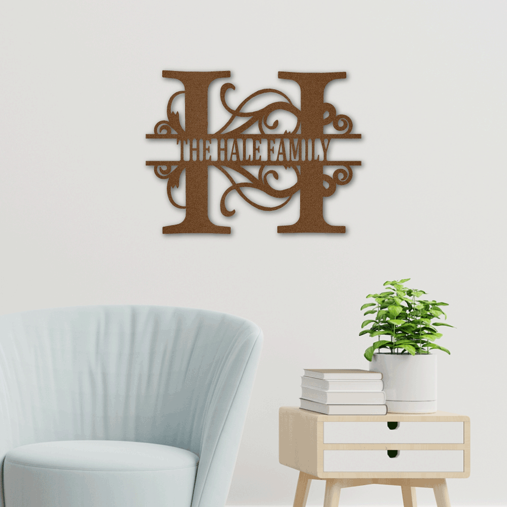 Fancy Initial Family Metal Sign