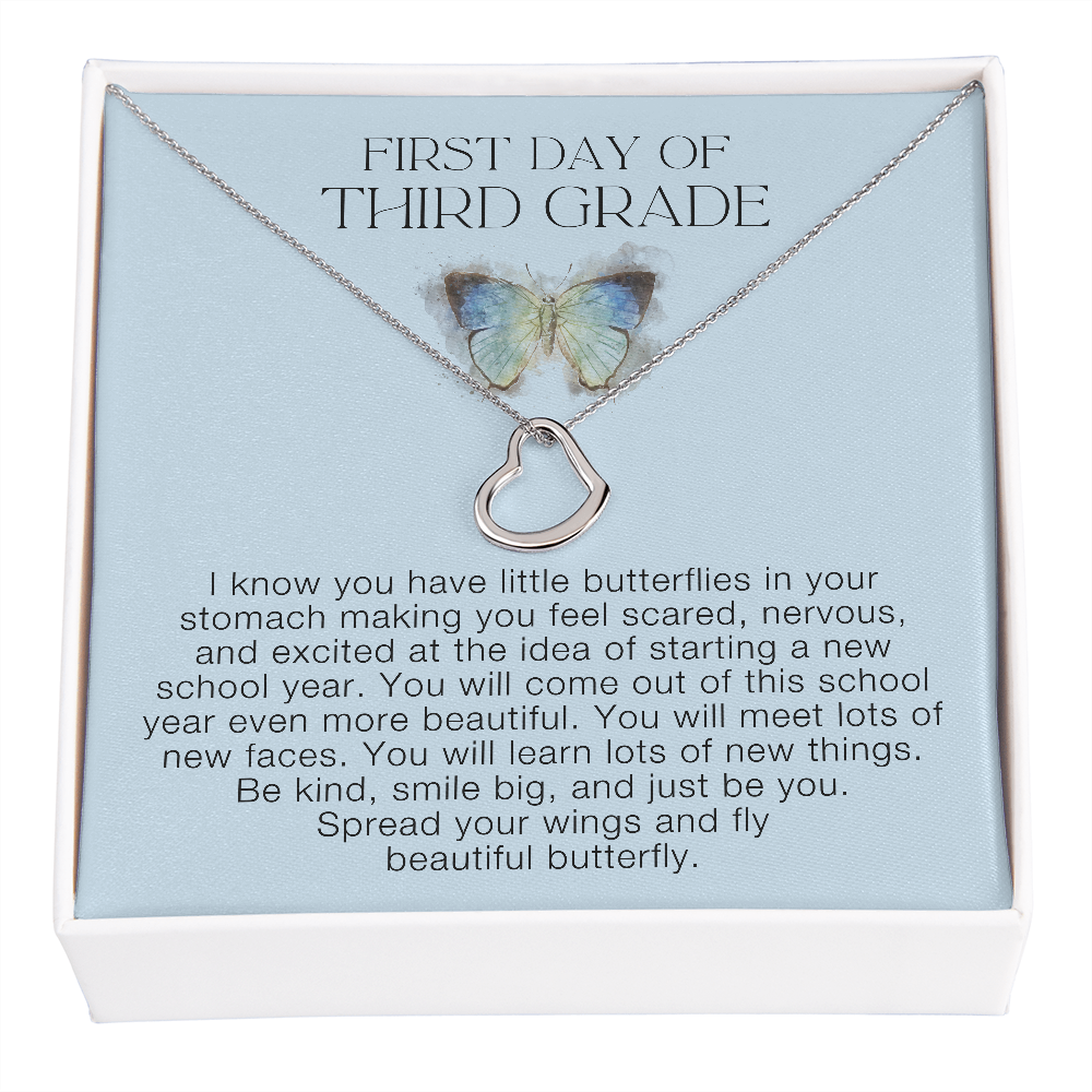 First Day of Third Grade Delicate Heart Necklace