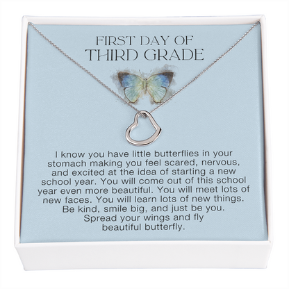 First Day of Third Grade Delicate Heart Necklace