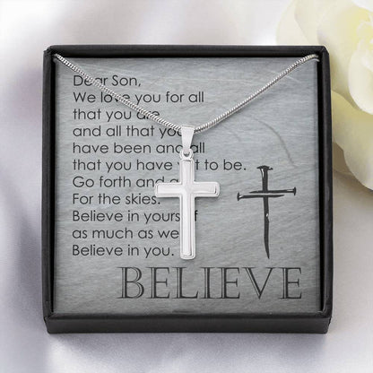 We Believe in You Silver Cross Necklace