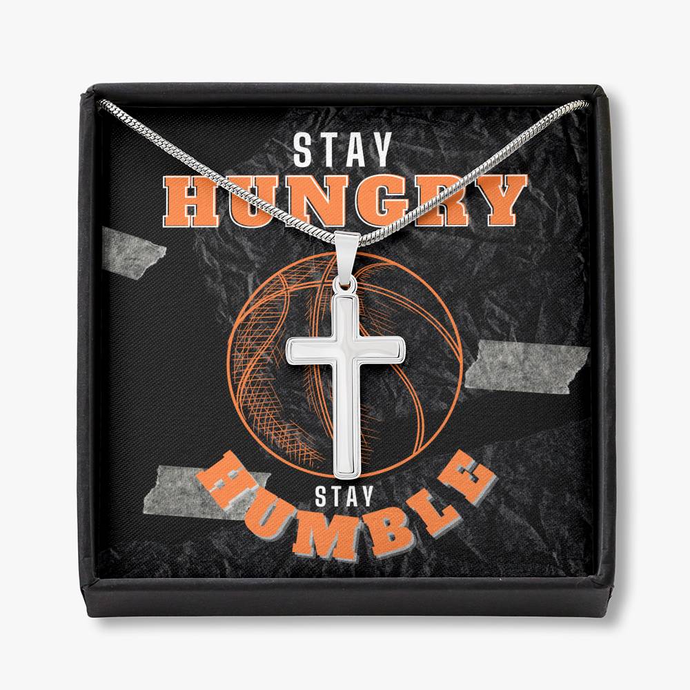 Stay Hungry. Stay Humble. Basketball Cross Necklace