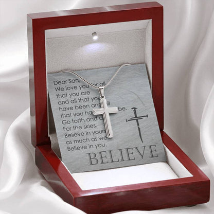 We Believe in You Silver Cross Necklace