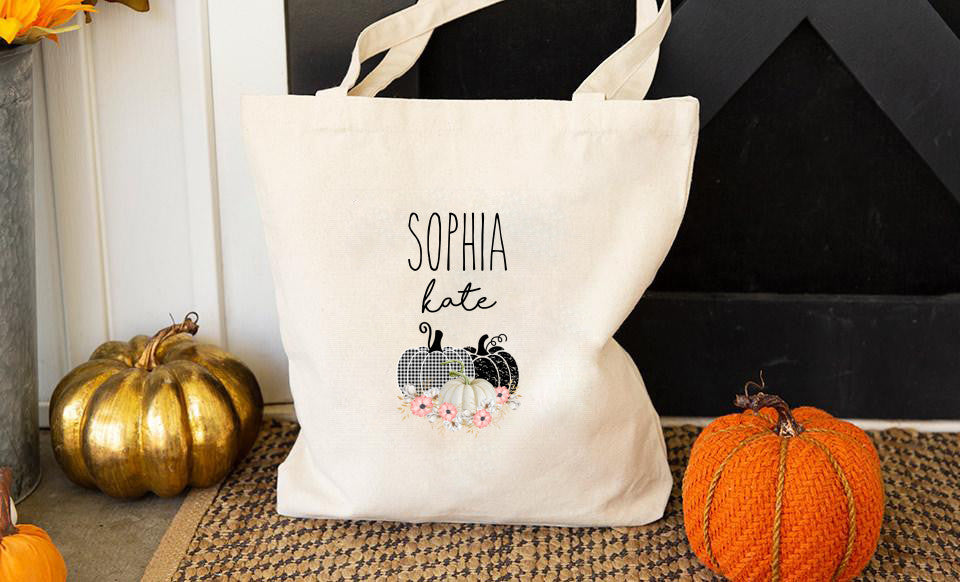 Halloween Tote Bag, Floral Pumpkin