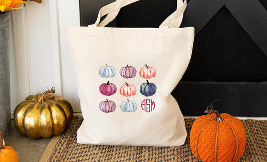 Halloween Tote Bag, Monogram Pumpkins