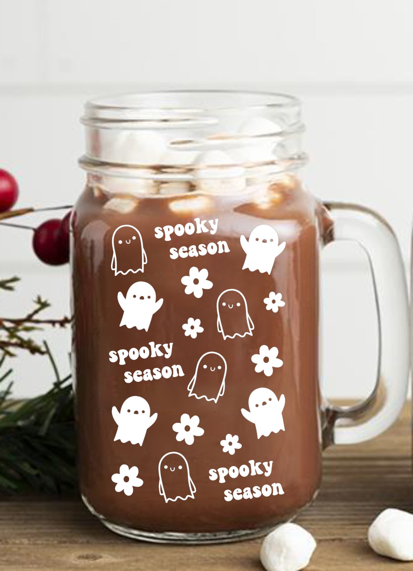 Spooky Season Ghost Mason Jars, Set of two