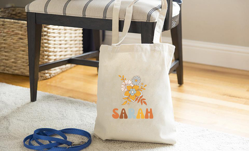 Personalized Tote Bag, Groovy Flowers