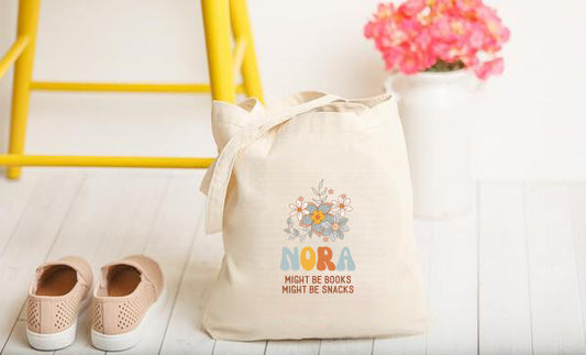 Personalized Tote Bag, Might Be Books Might Be Snacks
